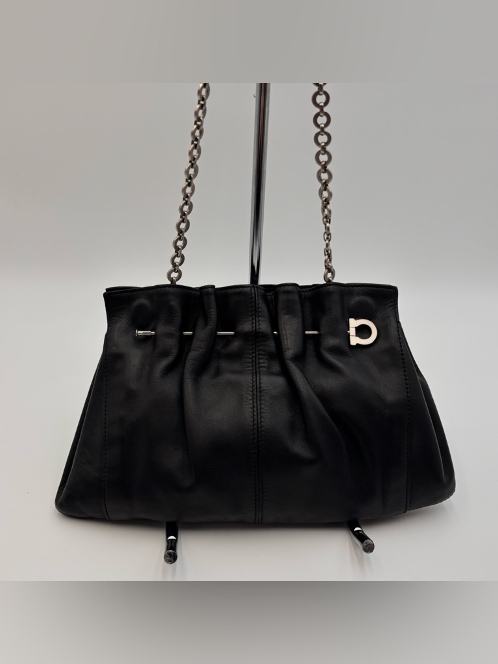 Salvatore Ferragamo Black Leather Chain Shoulder Bag - Picture 3 of 11